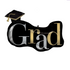 A round balloon with the word 'GRAD' written in silver and gold, designed to celebrate graduation.