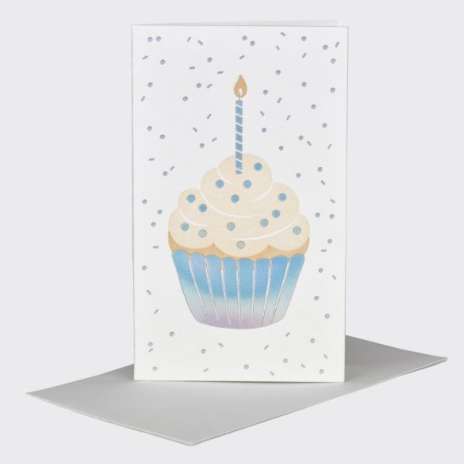 mini white notecard with convetti and a cupcake