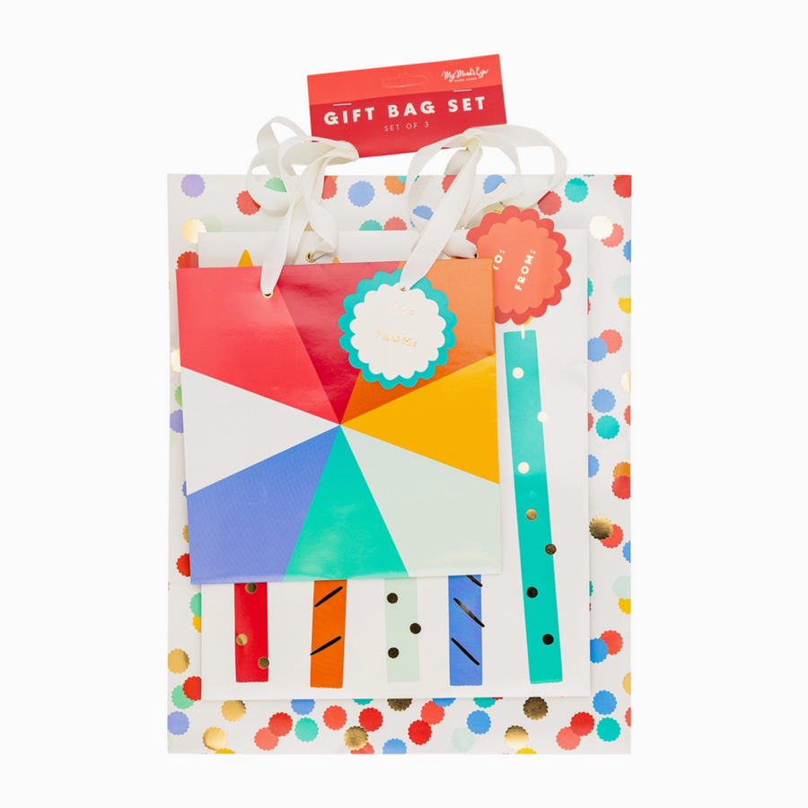 Colorful Birthday Gift Bags - Set of 3