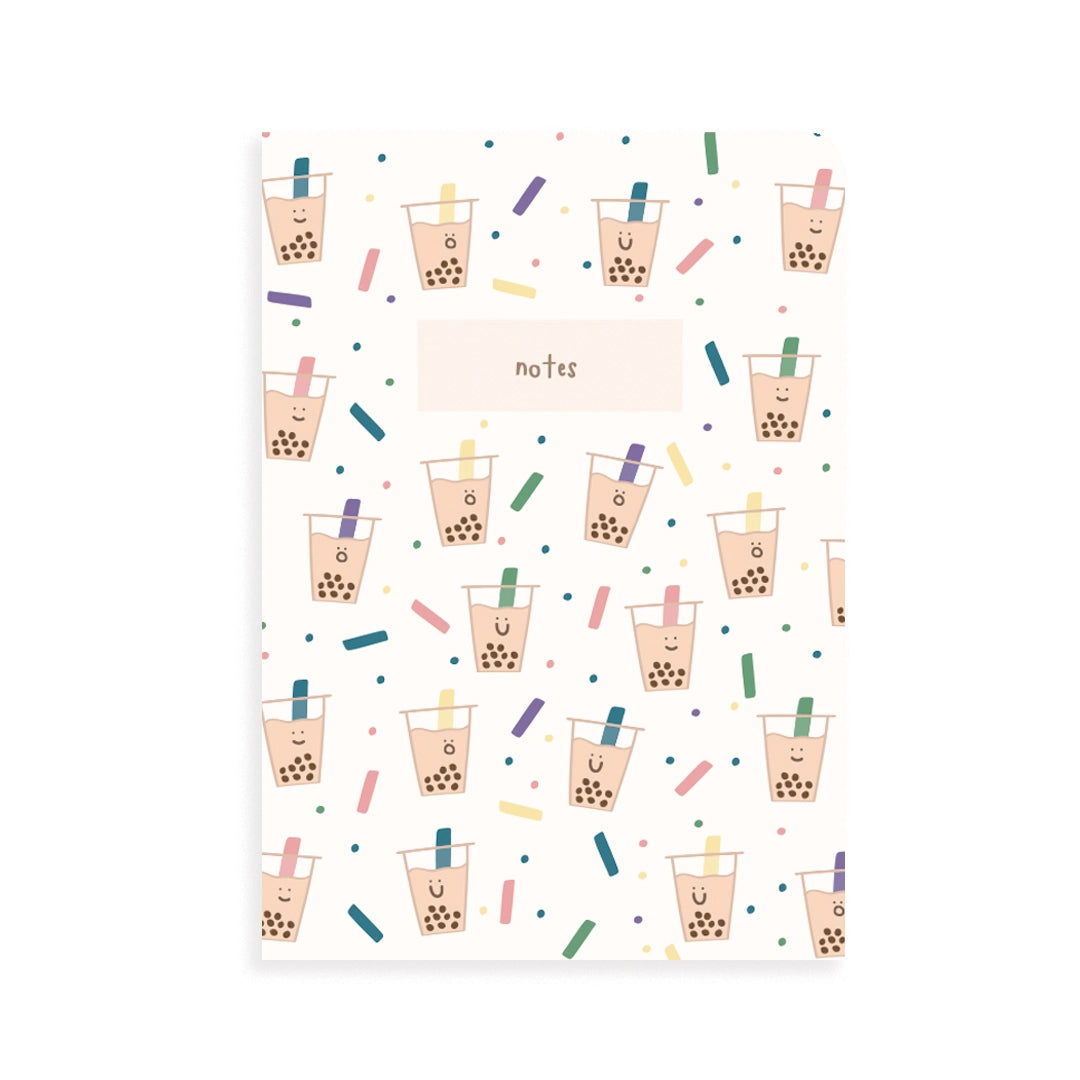 Confetti Boba Milk Tea Pocket Grid Notebook