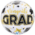 clear balloon with "congrats grad" text and stars and grad cap illustrations