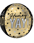 Decorative balloon with 'Hooray Yay!' text and star patterns on a white background