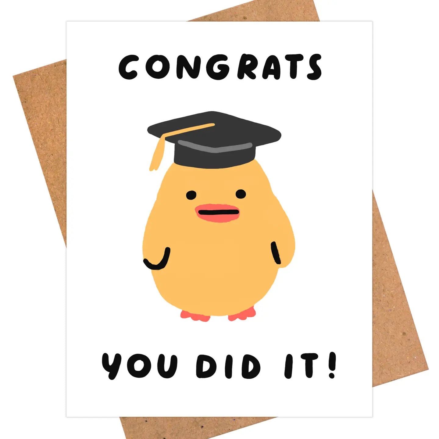 Graduation card with a cartoon duck wearing a cap and 'Congrats You Did It!' text.