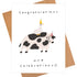Greeting card with a cow and duck illustration and 'Congratulations and Celebrations' text.