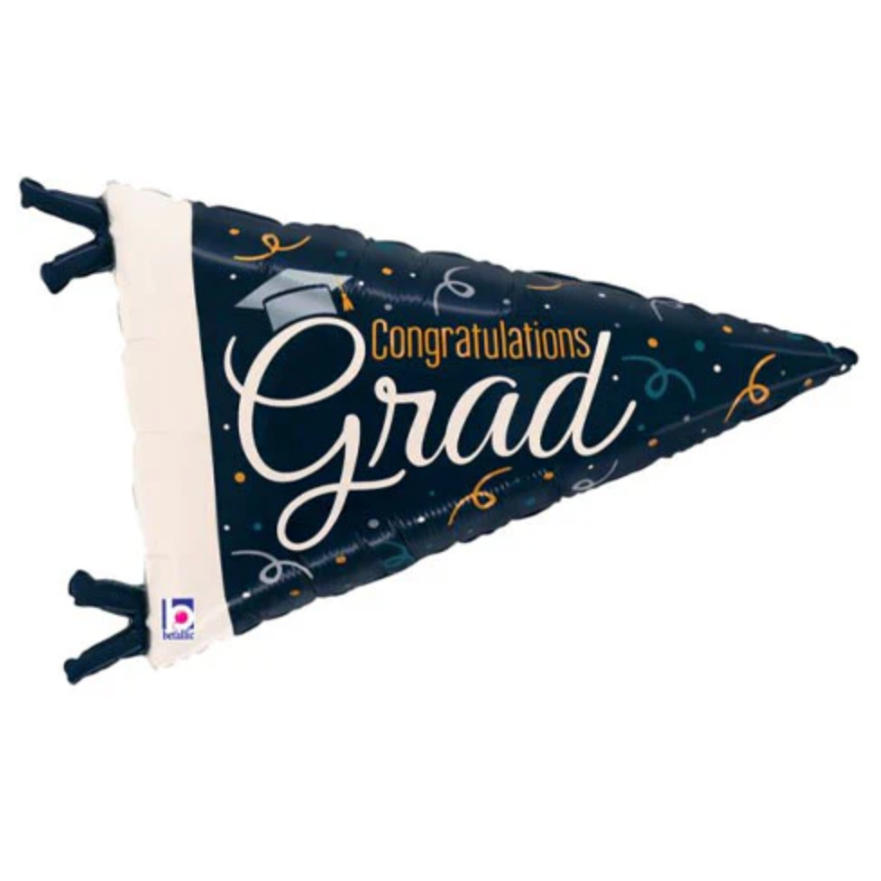 pennant flag shaped "congratulations grad" balloon on white background