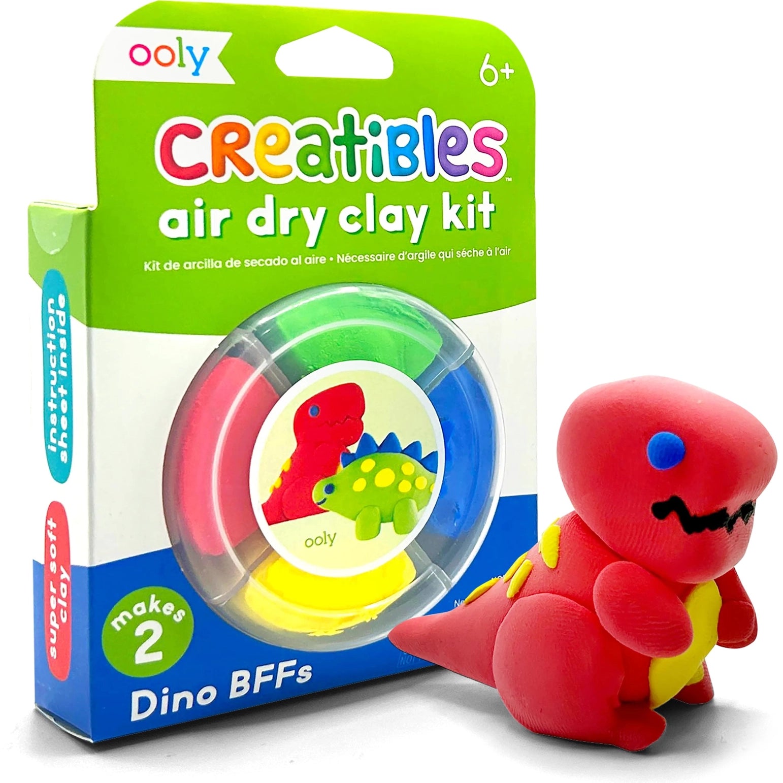 Ooly Creatibles air dry clay kit packaging with a red dinosaur figure on a white background