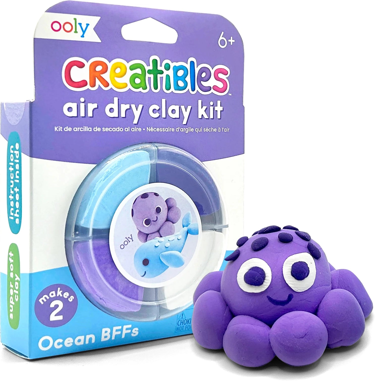 Package of clay in 4 colors and a purple octopus made of clay