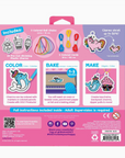 Back side Packaging for Cute Crew Shrink-Its DIY Kit with various colorful shrink plastic charms depicted on the cover.