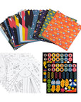A collection of different patterned paper and stickers