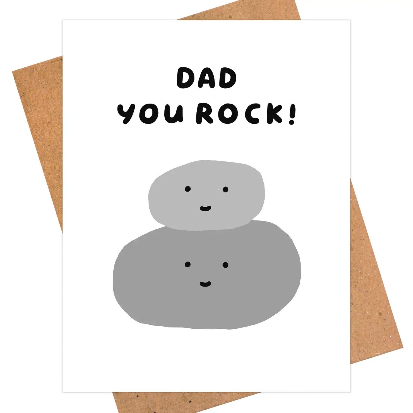 Greeting card with 'Dad You Rock!' text and rock illustration on a white background