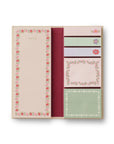 Set of stationery items including a notebook and sticky notes with floral designs on a white background.