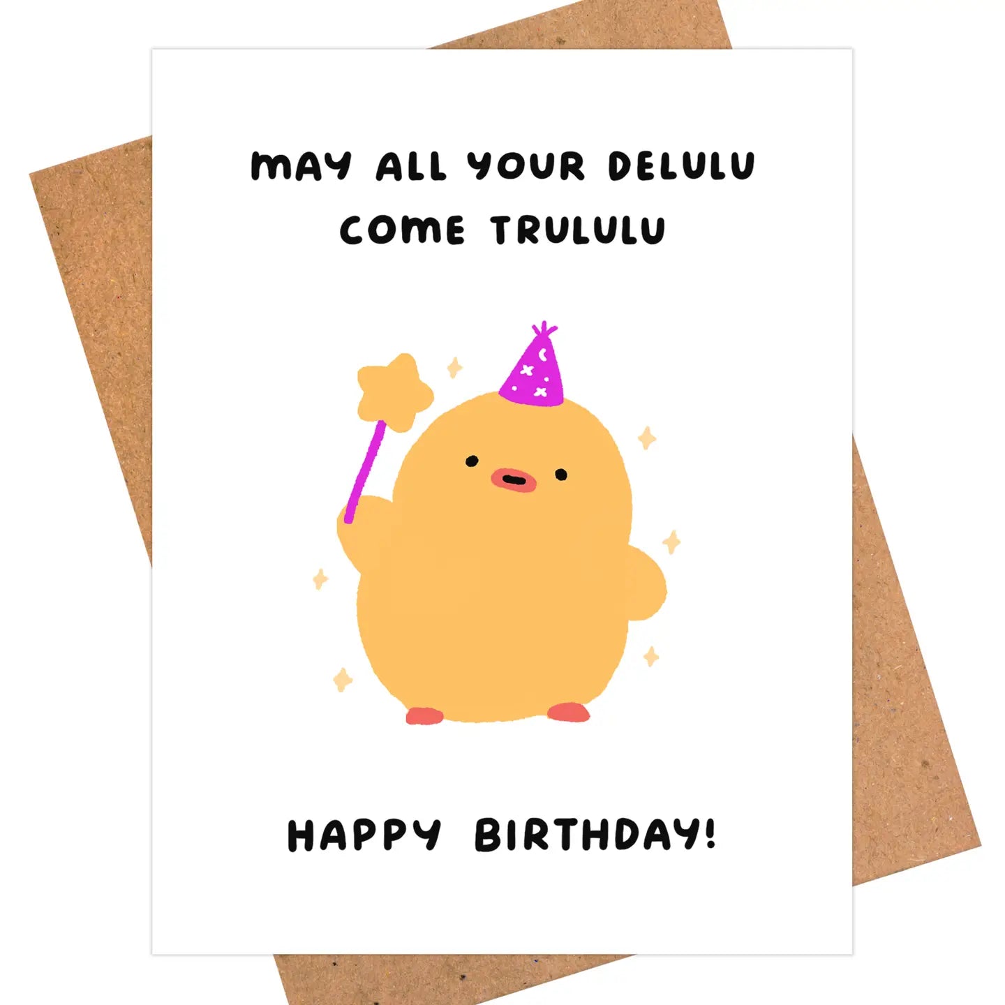 Birthday card with a cartoon character and humorous text on a white background
