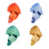 A set of four Triceratops party hats in different colors with googly eyes.