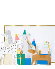 Dog birthday party greeting card that can be unfolded