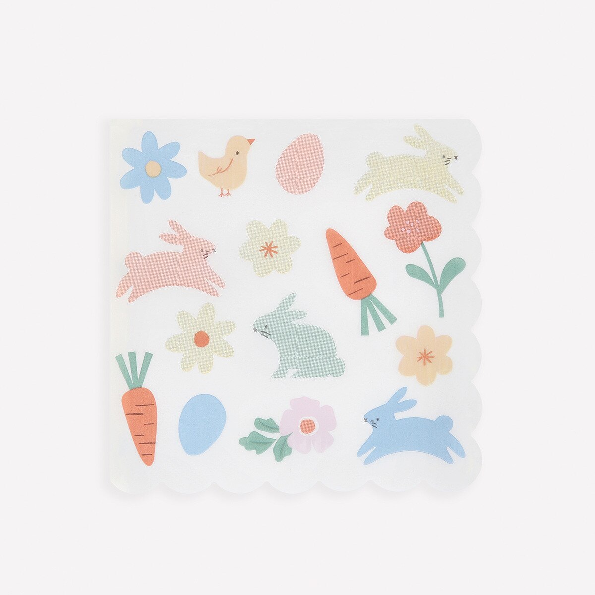 Napkins with pastel easter icons on a white background