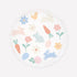 Decorative plate with pastel-colored Easter-themed illustrations on a white background