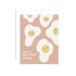 A greeting card with an illustration of multiple egg yolks on a peach background, with a text message that reads 'Have an eggcellent birthday'.