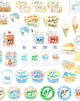 Collection of dairy products including butter, milk, ice cream, and yogurt on a white background.