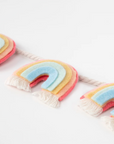 close up image of the felt rainbow garland with fringe tassels