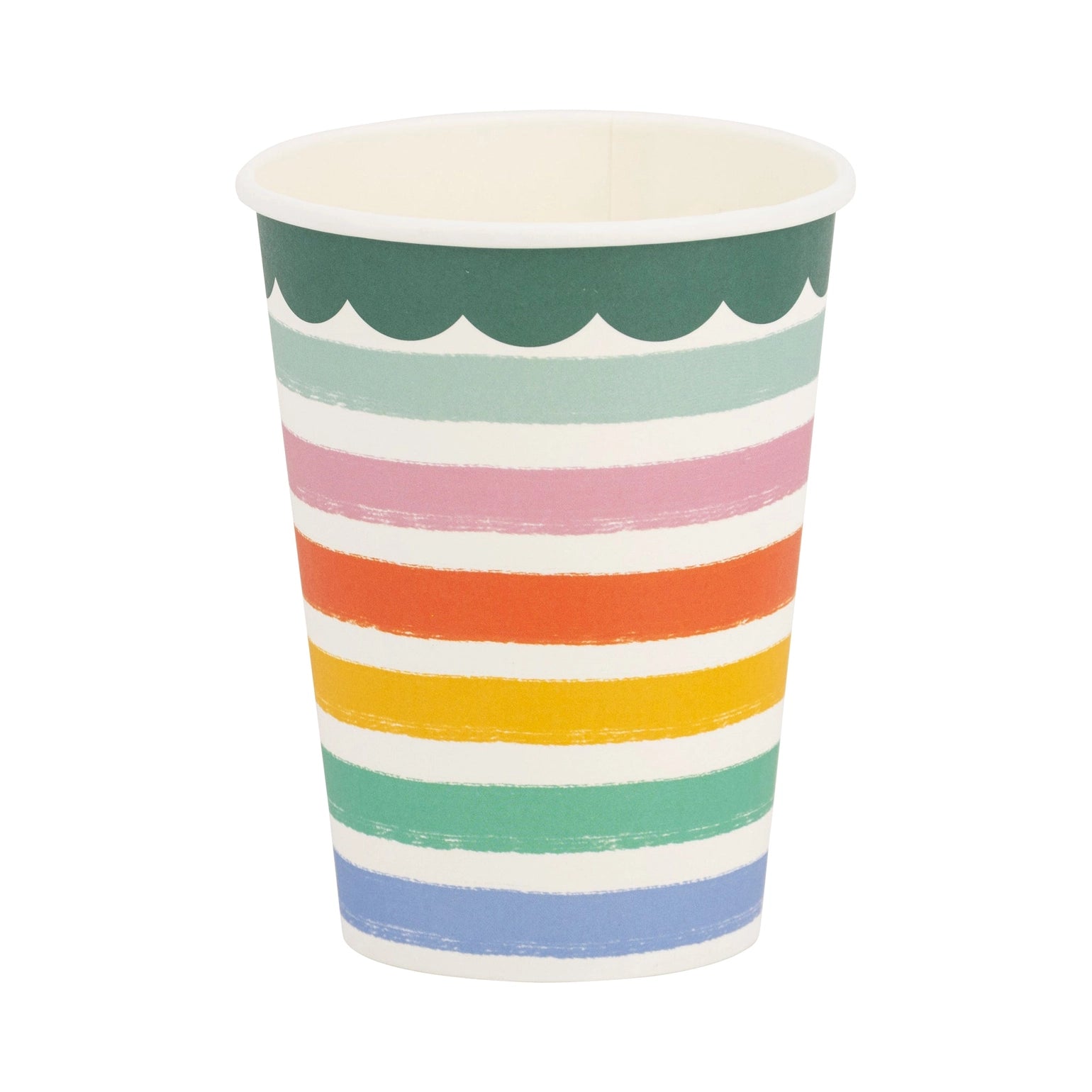 Colorful striped paper cup on a white background