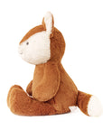 Brown plush toy with white accents on a white background