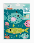 A set of two doodle pad duo sketchbooks with aquatic life illustrations on the cover, including various fish and marine animals.