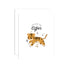 A greeting card with an illustration of a tiger and the phrase 'Go Get 'em Tiger' on the front, accompanied by a white A2 square flap envelope.