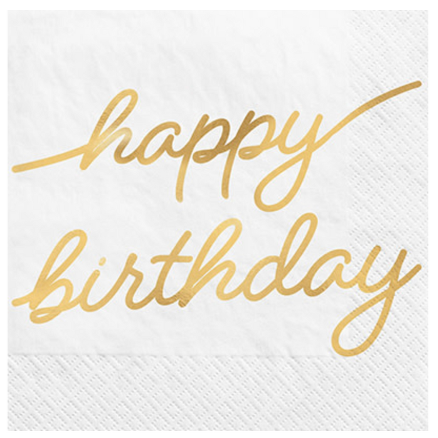 Gold Script Happy Birthday Napkins