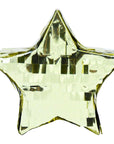 Gold fringed star-shaped object on a white background