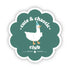 A sticker with the text 'Cute & Chaotic Club' featuring an illustration of a goose wearing a party hat on a green background.