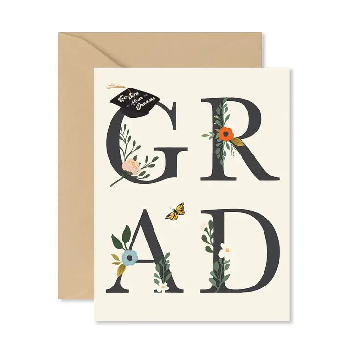 grad greeting card with floral accents