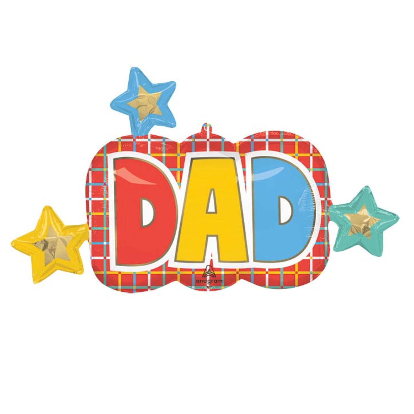 Colorful balloon with 'DAD' letters and stars on a white background
