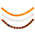Three decorative garland strands on a plain white background: one orange pumpkins, one white ghosts, and one alternating orange and black pumpkins