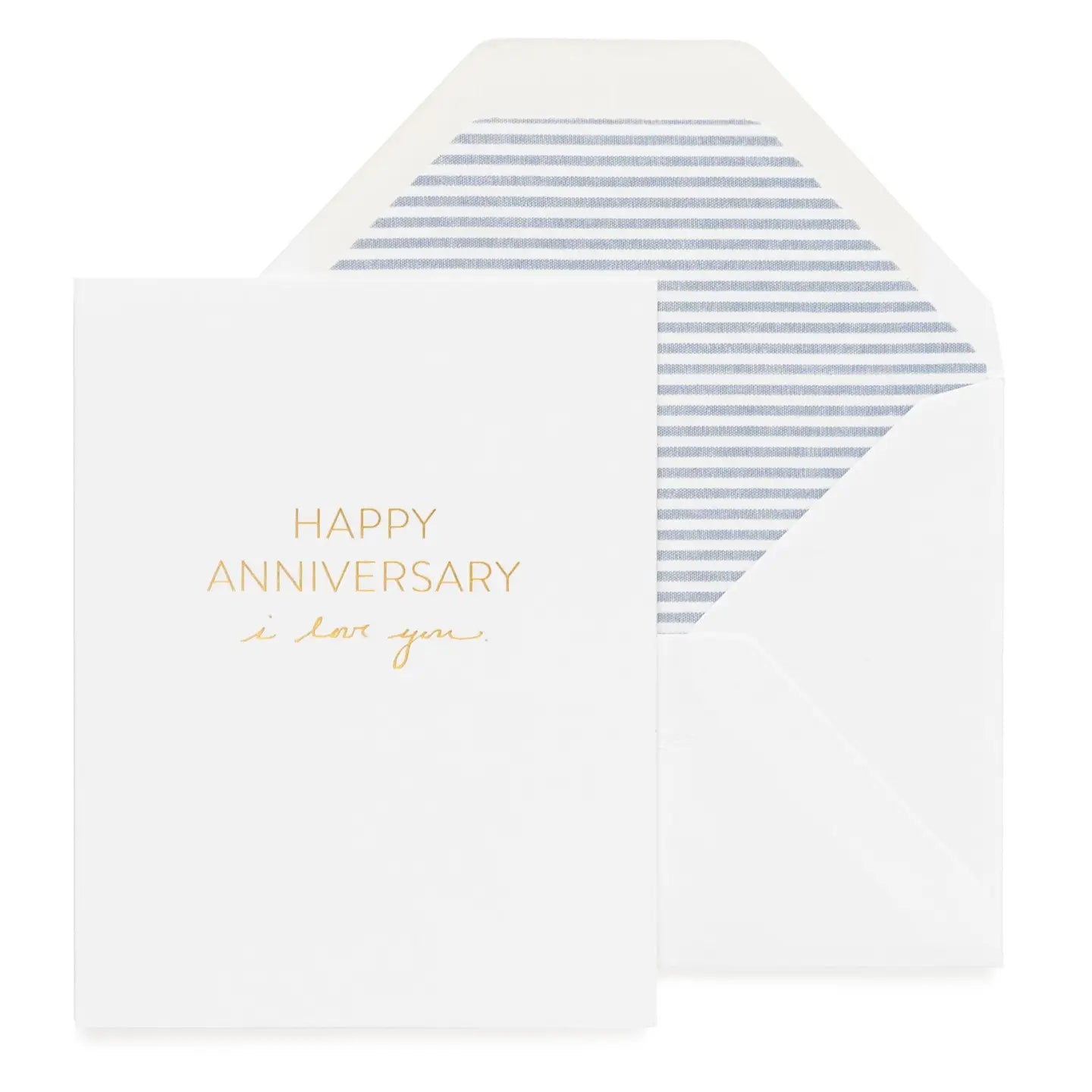 Greeting card with 'Happy Anniversary I love you' text on a white background