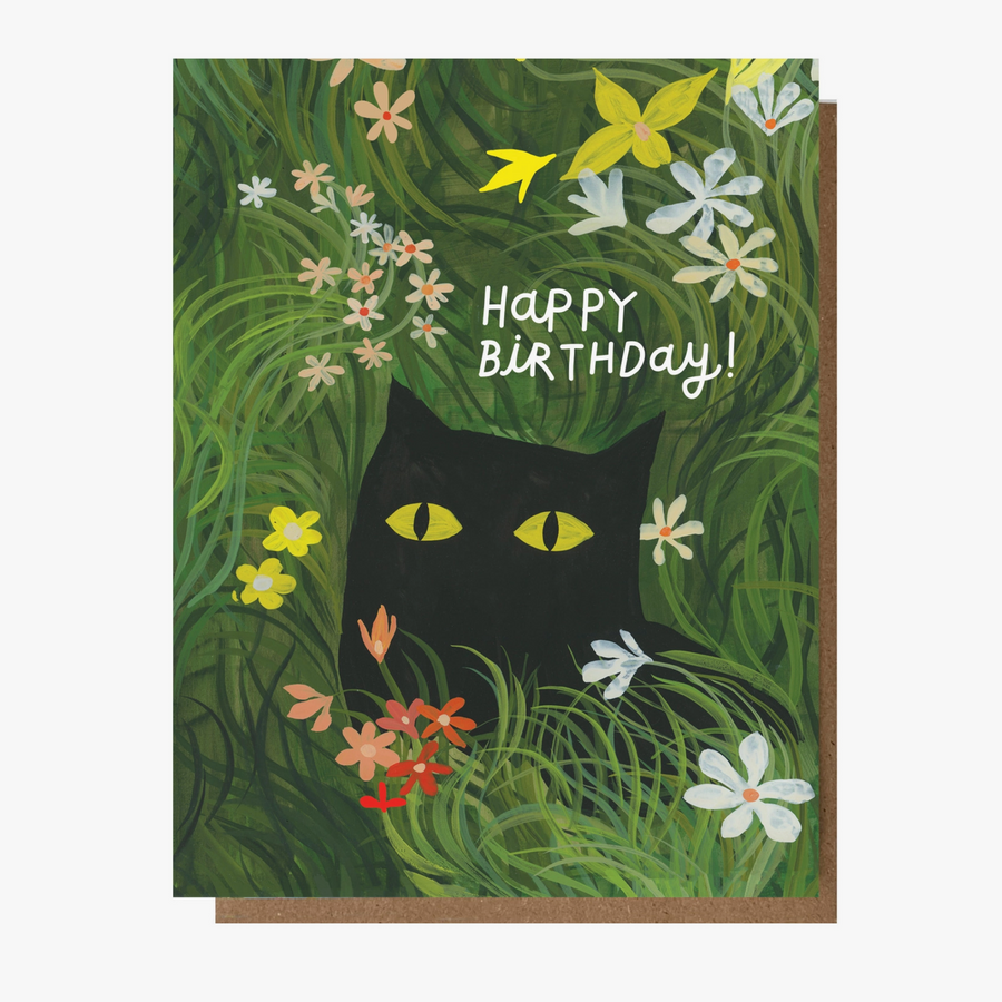 Happy Birthday Black Cat Meadow Card