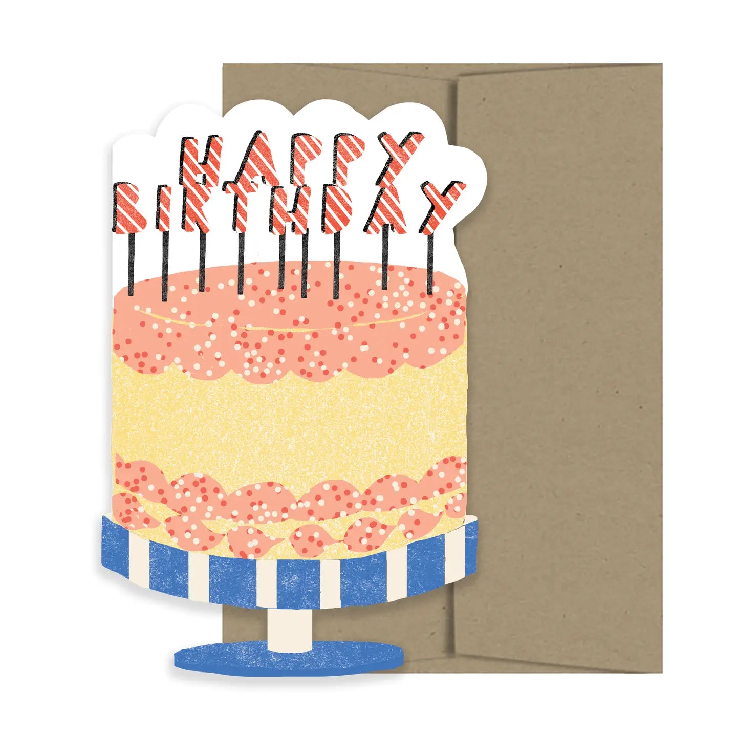 Birthday card with a cake illustration and candles on a white background
