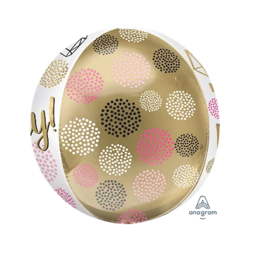 Pink and Gold Gems Birthday Orb Balloon