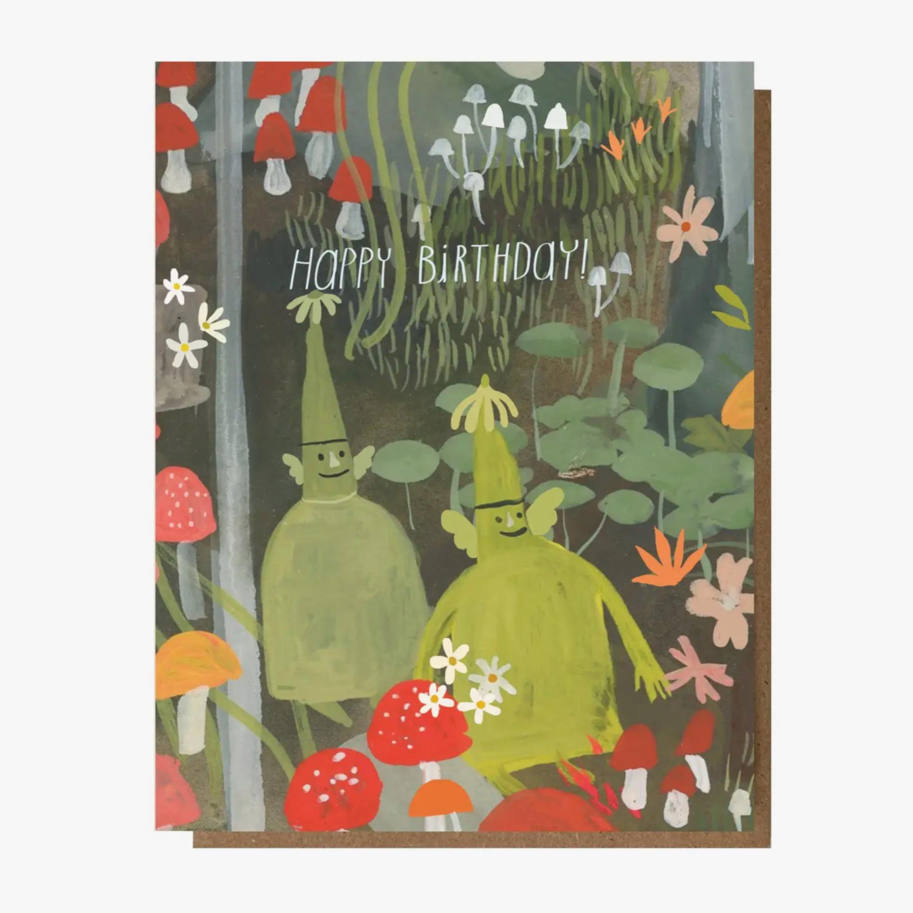 birthday card with gnomes in the forest
