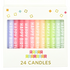 Set of colorful birthday candles with 'Happy Birthday' text on a white background