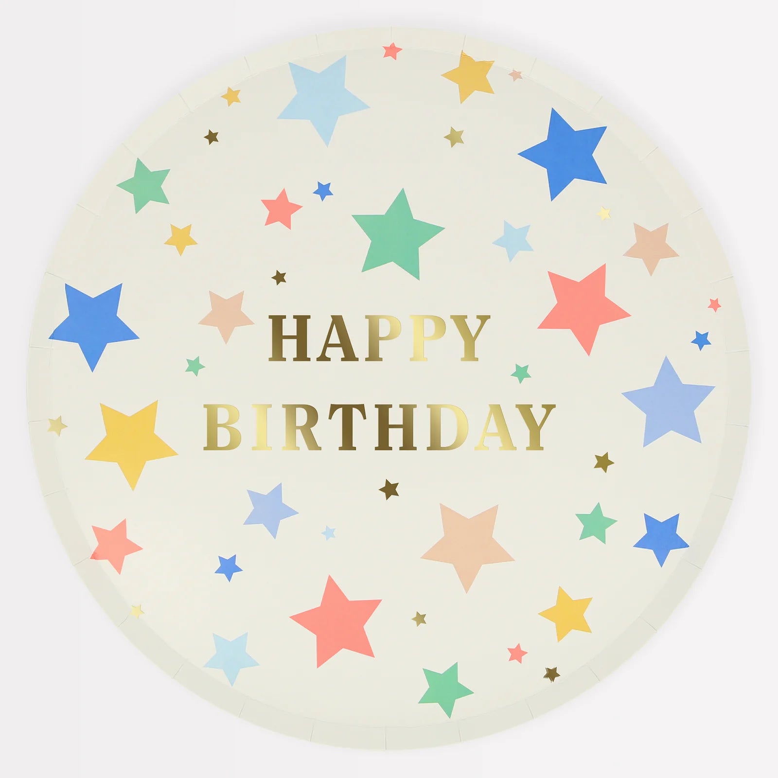 paper plate with "happy birthday" text and colorful stars