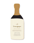 Greeting card shaped like a champagne bottle with text on a white background