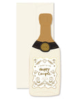 Greeting card shaped like a champagne bottle with 'Happy Couple' text on a white background
