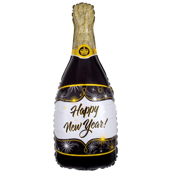 Happy New Year Black Champagne Bottle Balloon