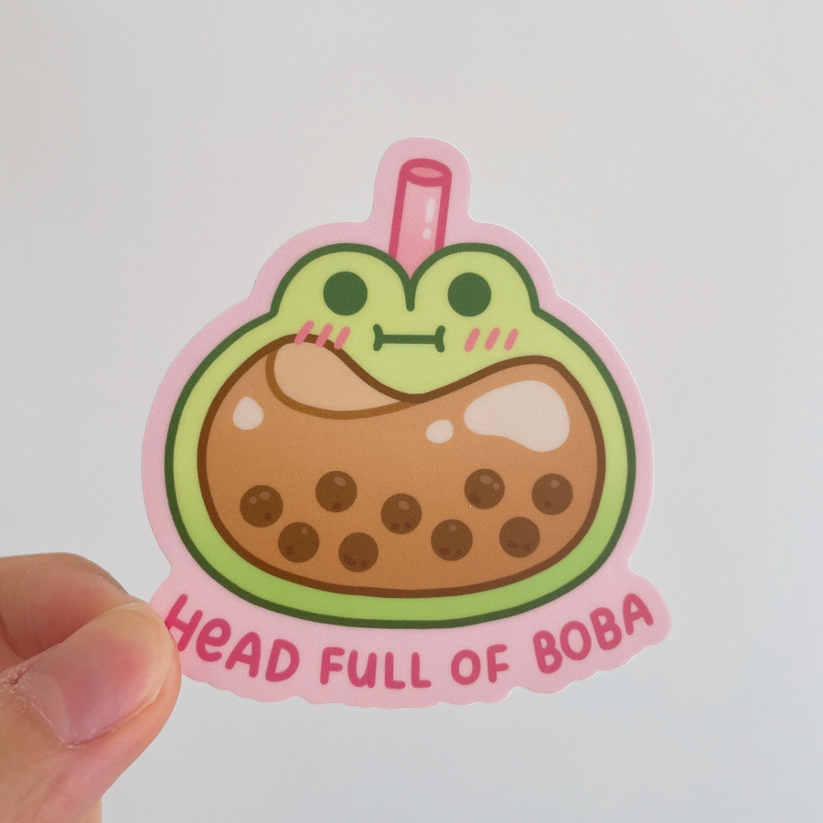 Head Full of Boba Frog Vinyl Sticker