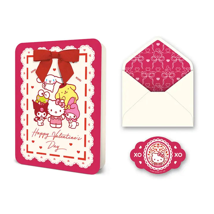 Pink and red Hello Kitty and Friends Valentine's Day card with envelope and seal