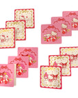 Hello Kitty and Friends mini note card designs in pink and red colors