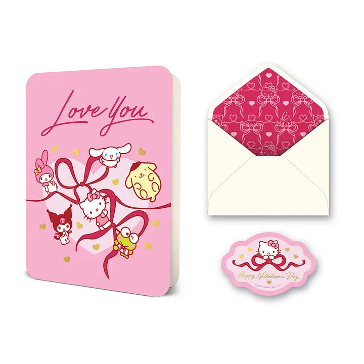 Pink Hello Kitty and Friends card with "Love You" text, envelope and seal