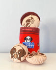 A set of three dog toy biscuits with a Hello Puppy design, stacked in a box with a Velcro closure.