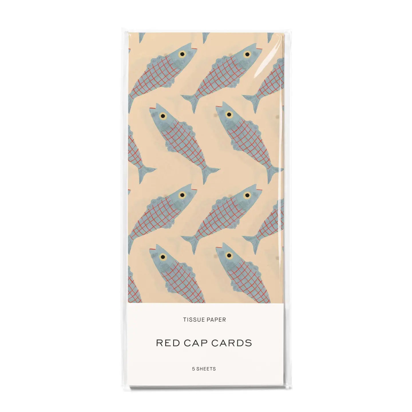 package of tissue paper with blue herring fish print