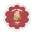 A round sticker with a red background featuring a cartoon ice cream cone character with a mess of ice cream on top, and the text 'hot mess club' along with a phrase 'SEND HELP'.